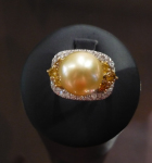 Miki-anello perla golden e brillanti fancy color